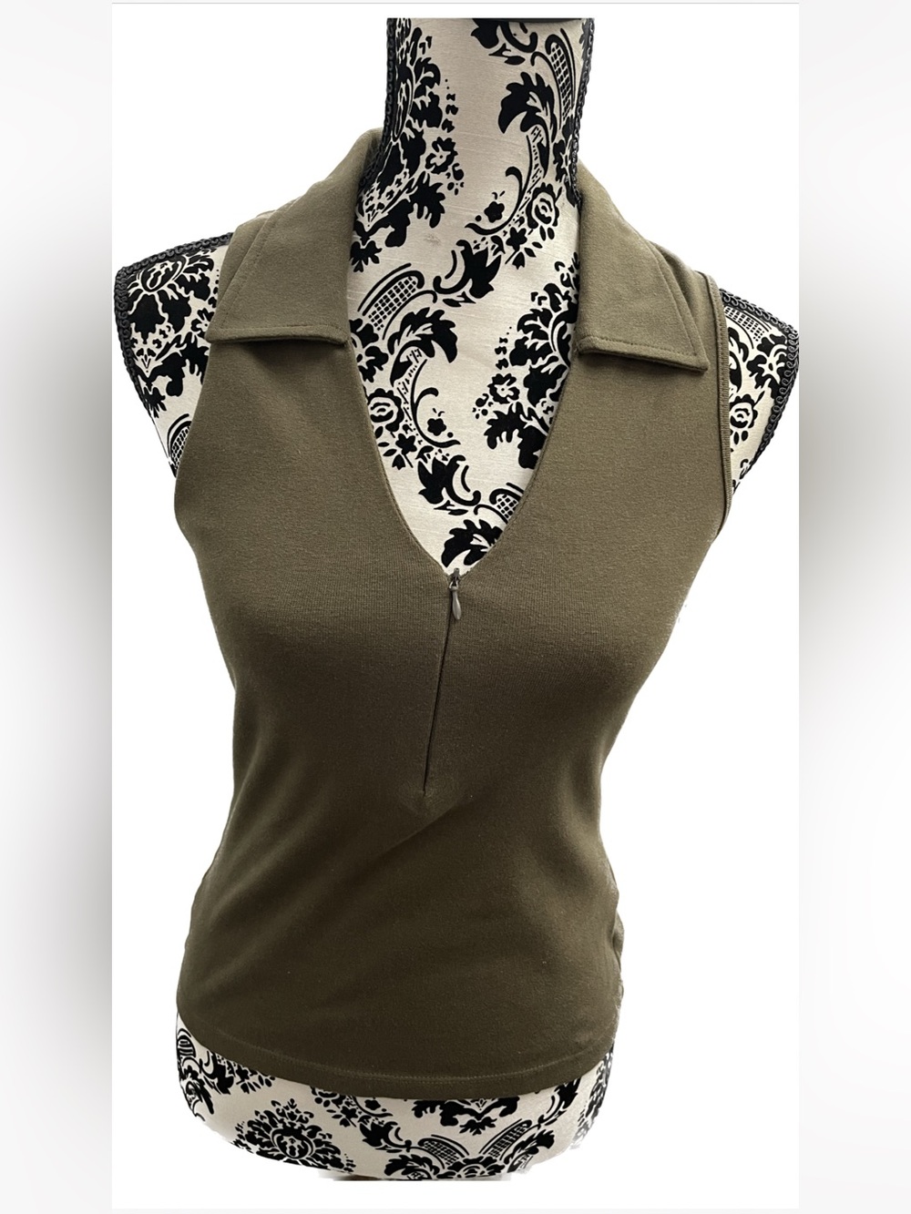 Olive Green Racerback Zip Front Crop Top Size L